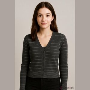 American Eagle Outfitters Women’s Gray & Silver Striped Cardigan – Size M